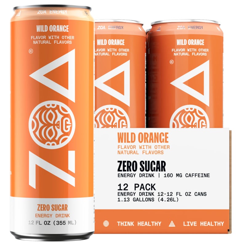 ZOA Zero Sugar Energy Drinks, Wild Orange - Sugar Free with Electrolytes, Healthy Vitamin C, Amino Acids, Essential B-Vitamins, and Caffeine from Green Tea - 12 Fl Oz (12-Pack) - Image 1